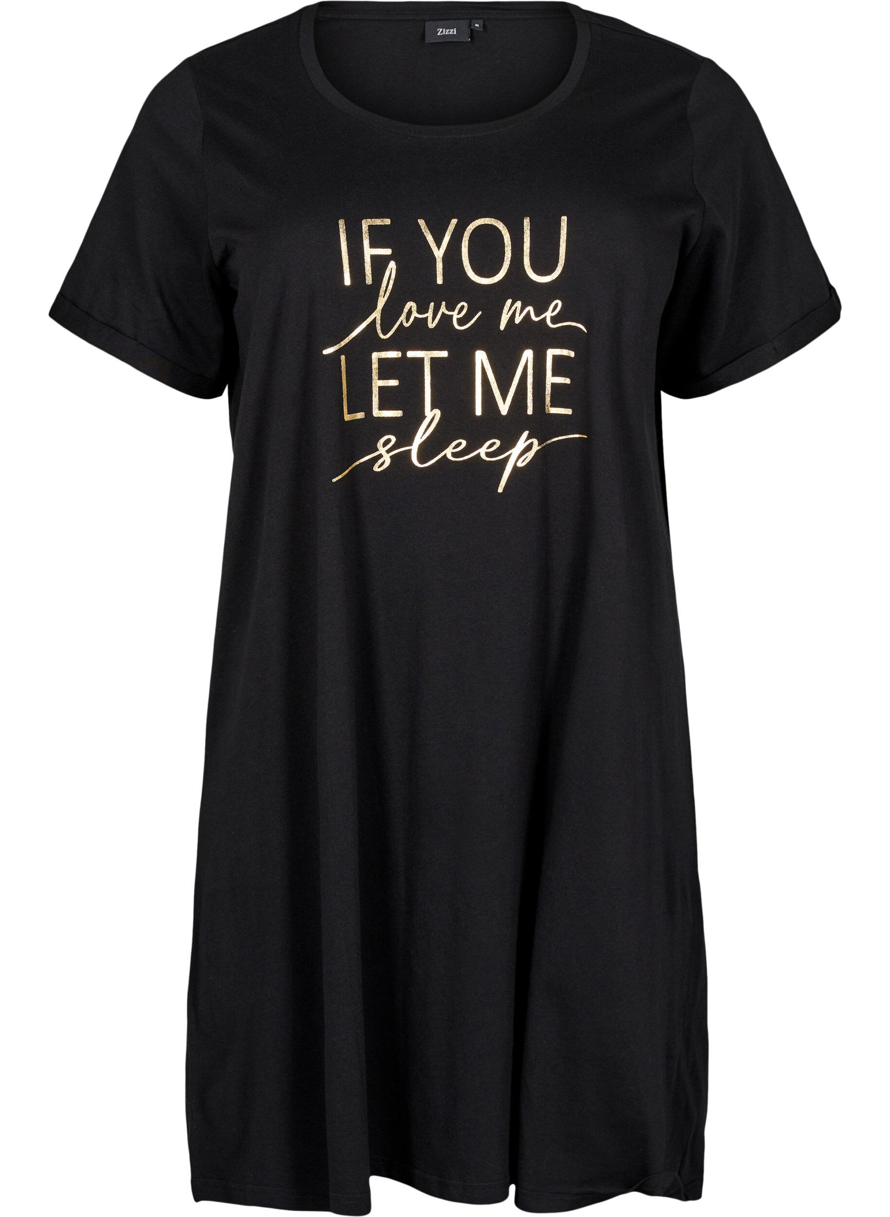 Zizzi Kortermet nattkjole i &oslash;kologisk bomull, Svart, Packshot image number 0