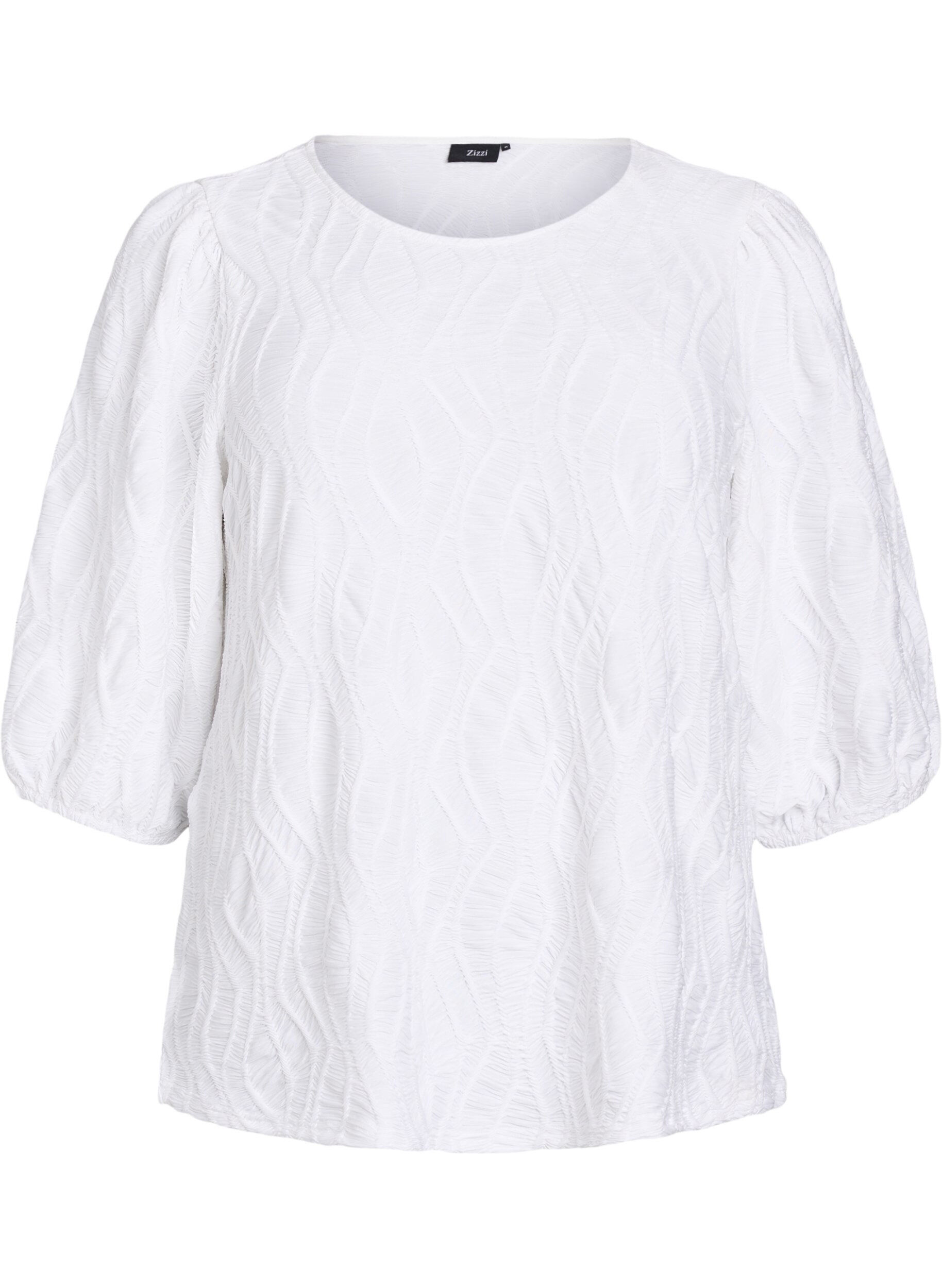 ZizziBluse med tekstur og 3/4-ermer, Hvit, Packshot image number 0