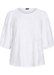 Bluse med tekstur og 3/4-ermer, Hvit