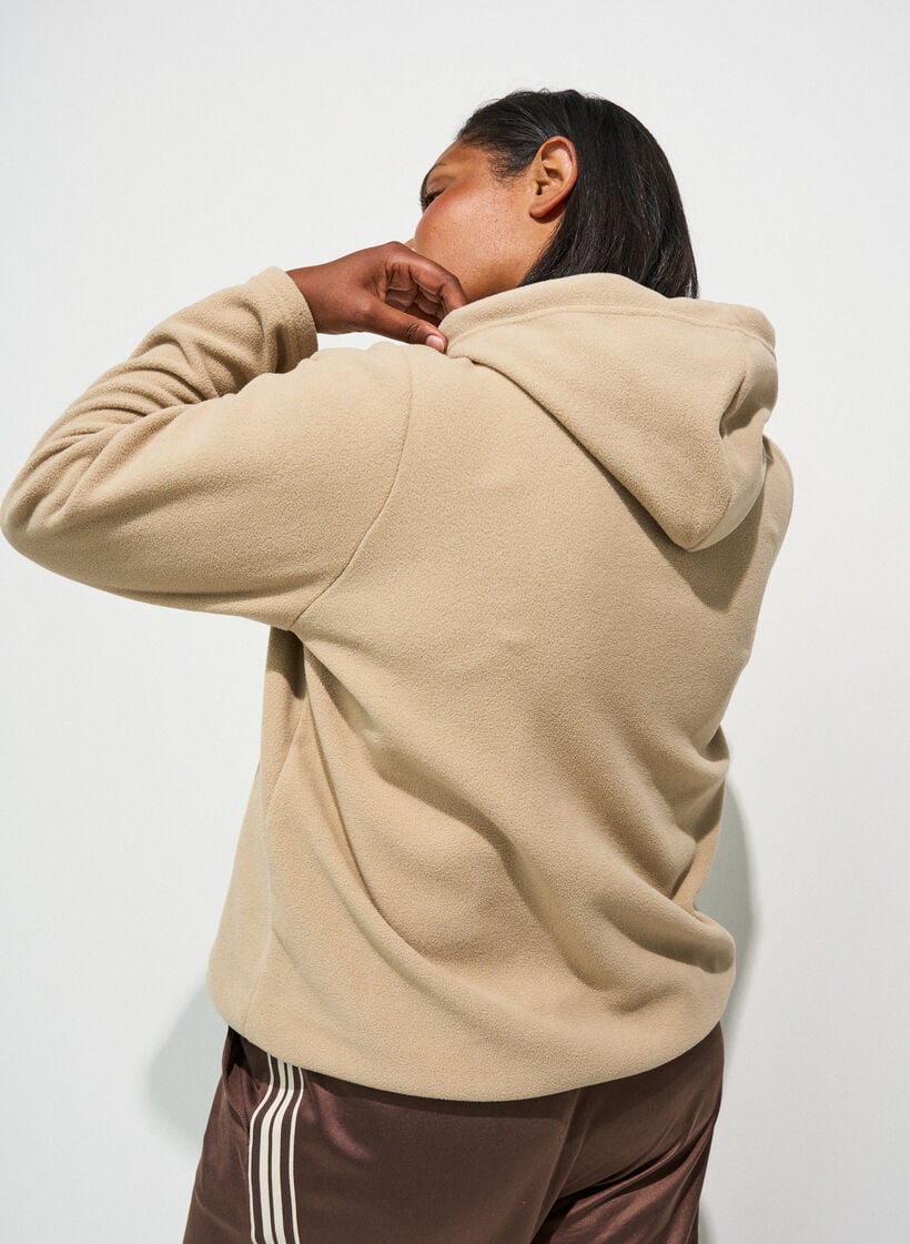 Fleece hettegenser med h&oslash;y hals og brodert tekst, Beige, Model image number 1