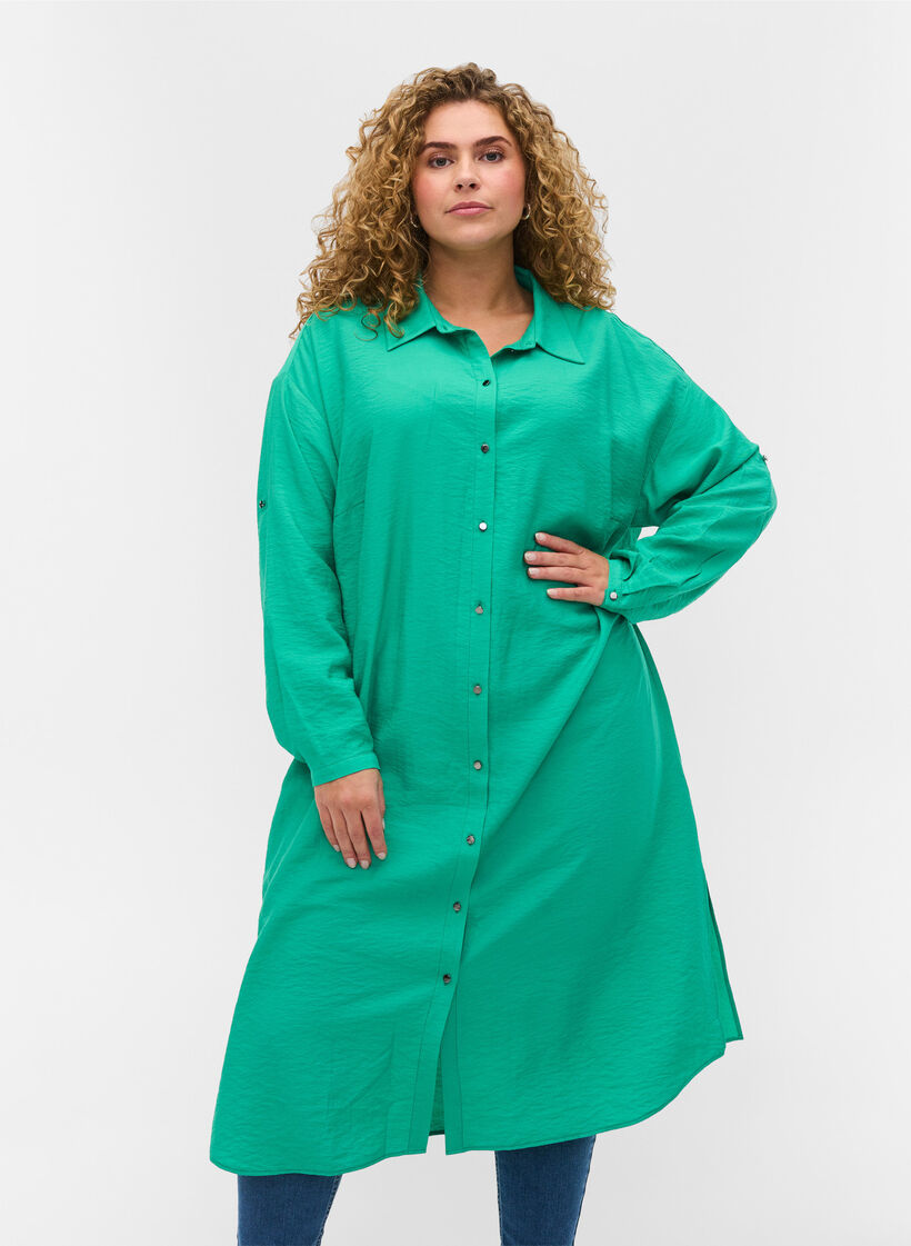 Lang viskoseskjorte med splitt, Mint, Model image number 0