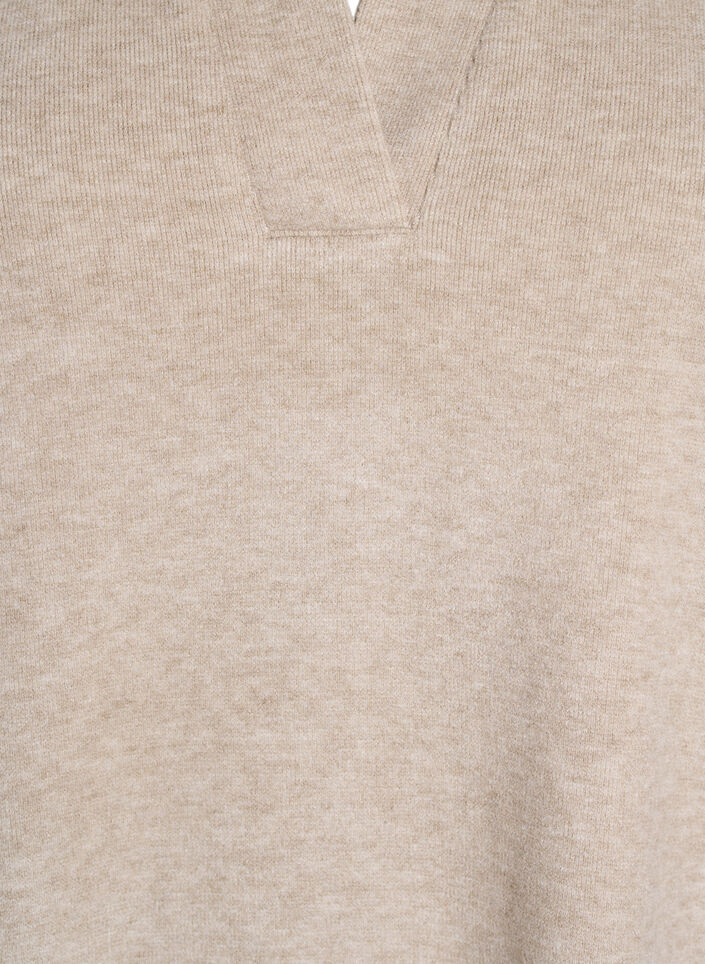 Jerseybluse med krage og korte ermer, Brun, Packshot image number 2