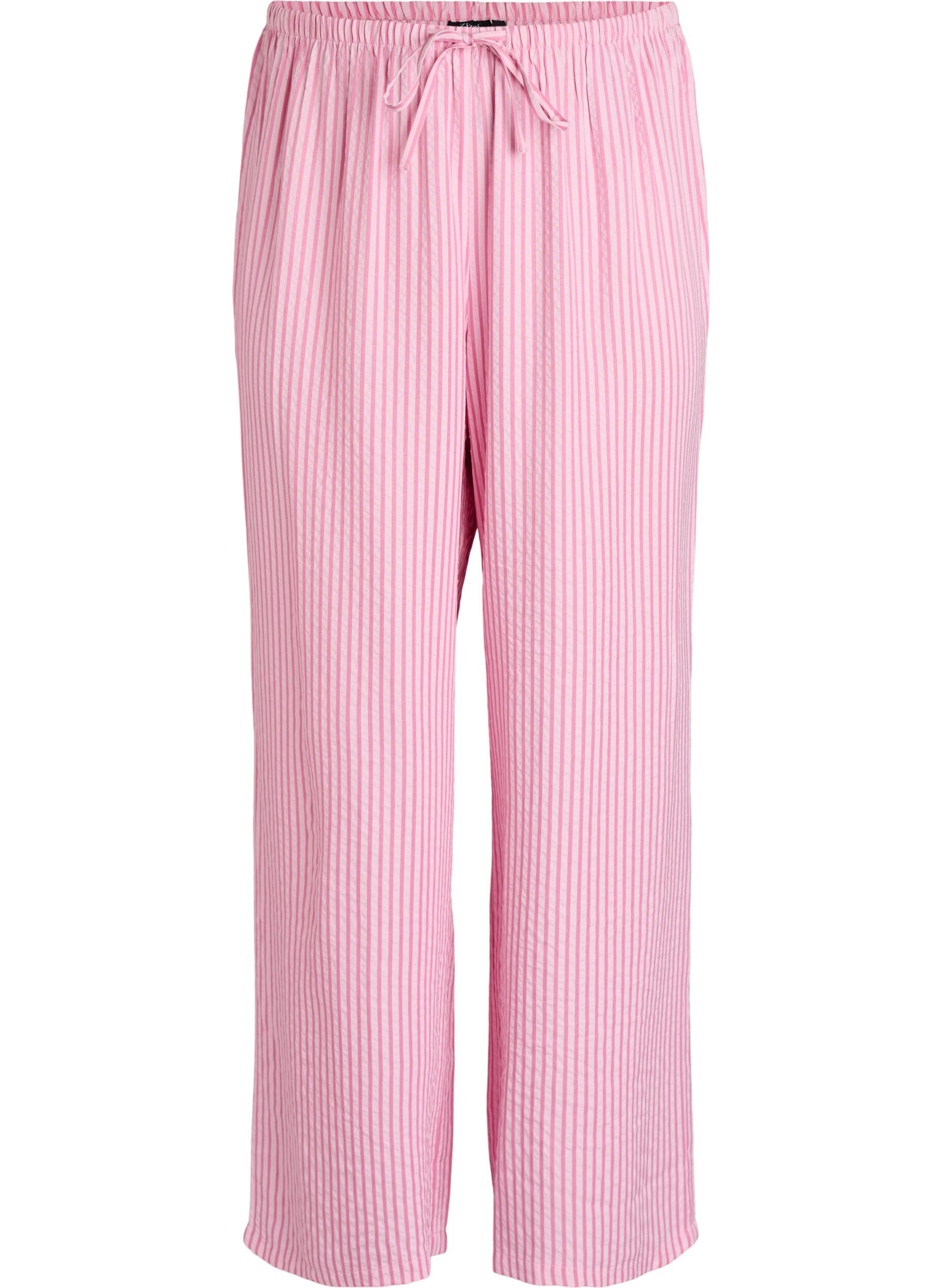Zizzi L&oslash;se pyjamasbukser i seersucker med h&oslash;y midje, Rosa, Packshot image number 0