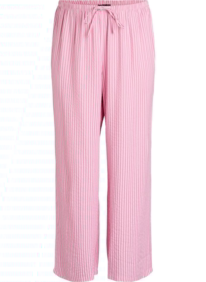 L&oslash;se pyjamasbukser i seersucker med h&oslash;y midje, Rosa, Packshot image number 0