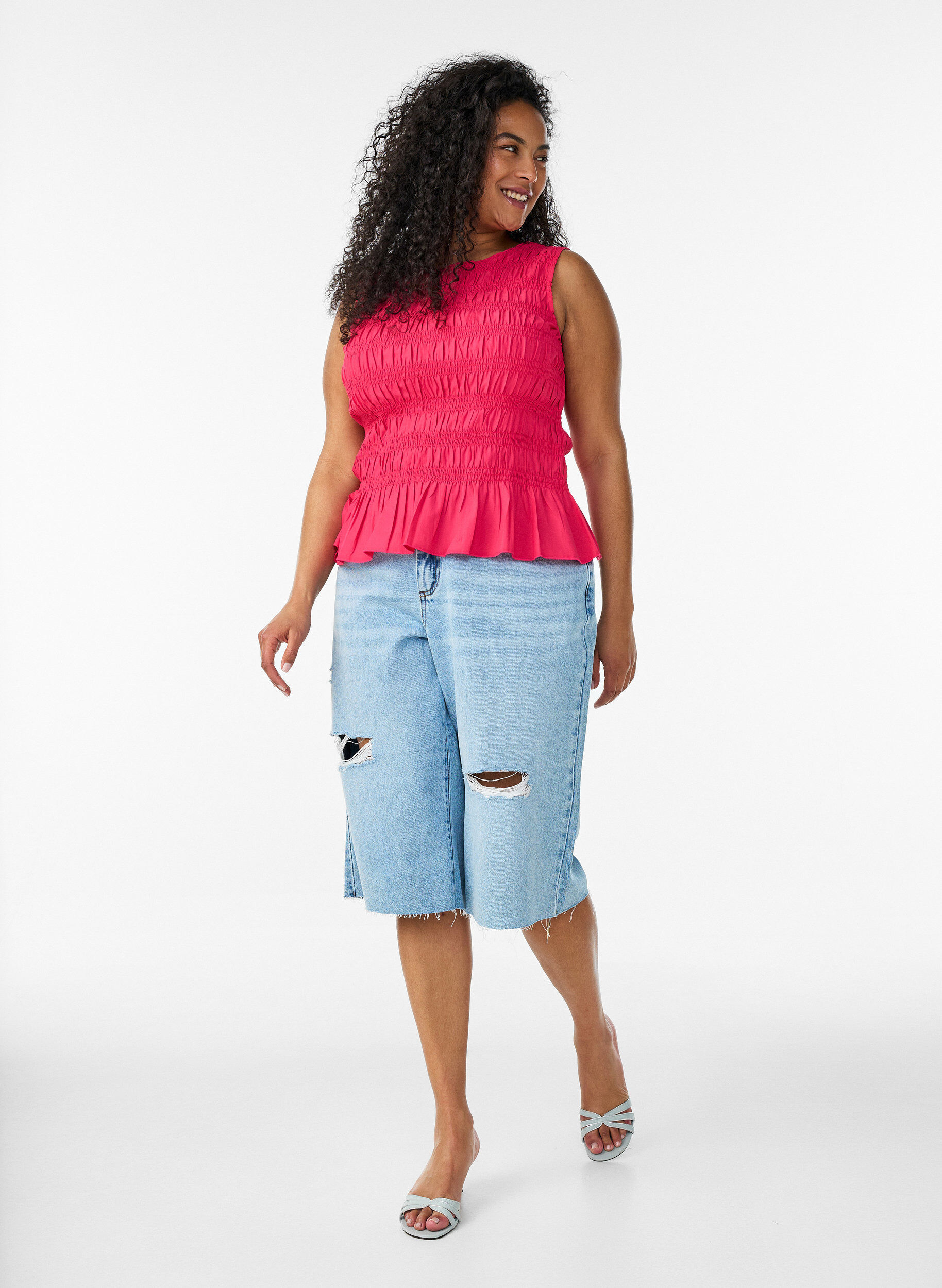 ZizziSmock-topp med b&aring;thals og peplum-fald, Rosa, Model image number 1