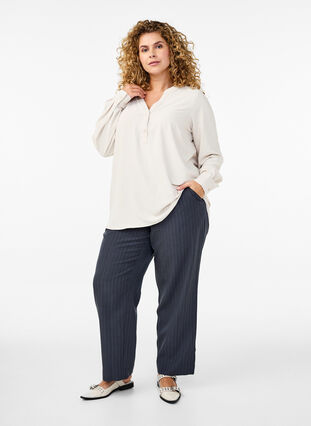 Zizzi FLASH - Skjortebluse med lange ermer, Beige, Model image number 1