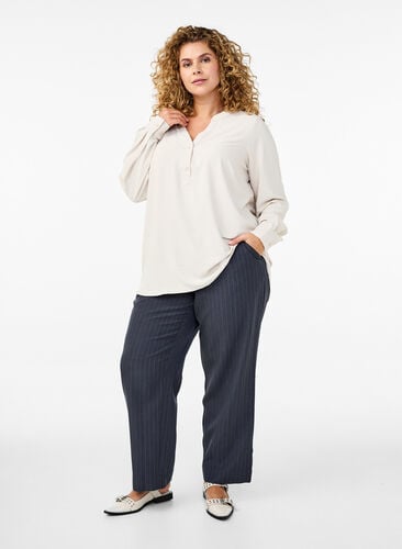 Zizzi FLASH - Skjortebluse med lange ermer, Beige, Model image number 1