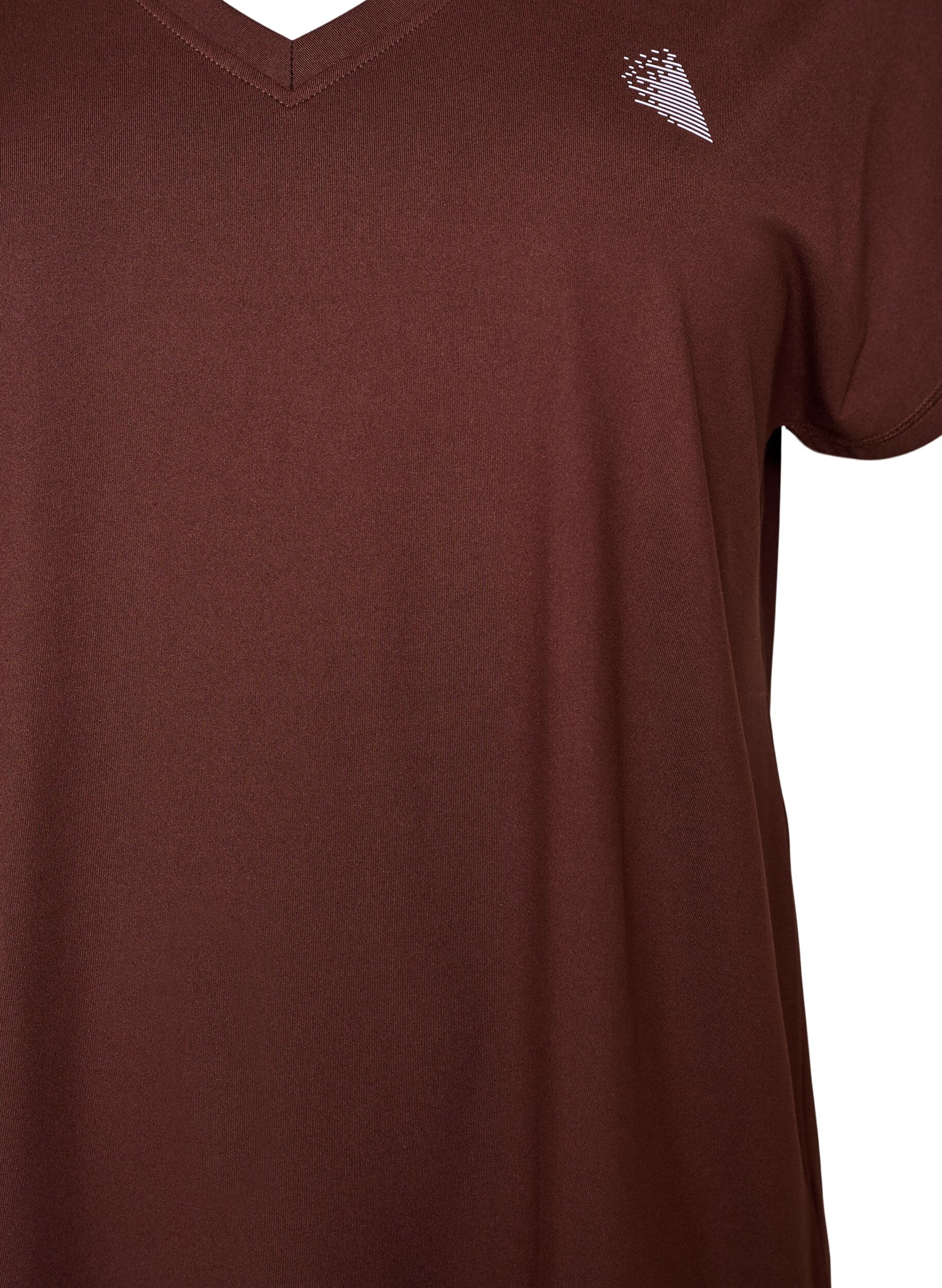 ZizziL&oslash;stsittende trenings-t-skjorte med v-hals, Brun, Packshot image number 2