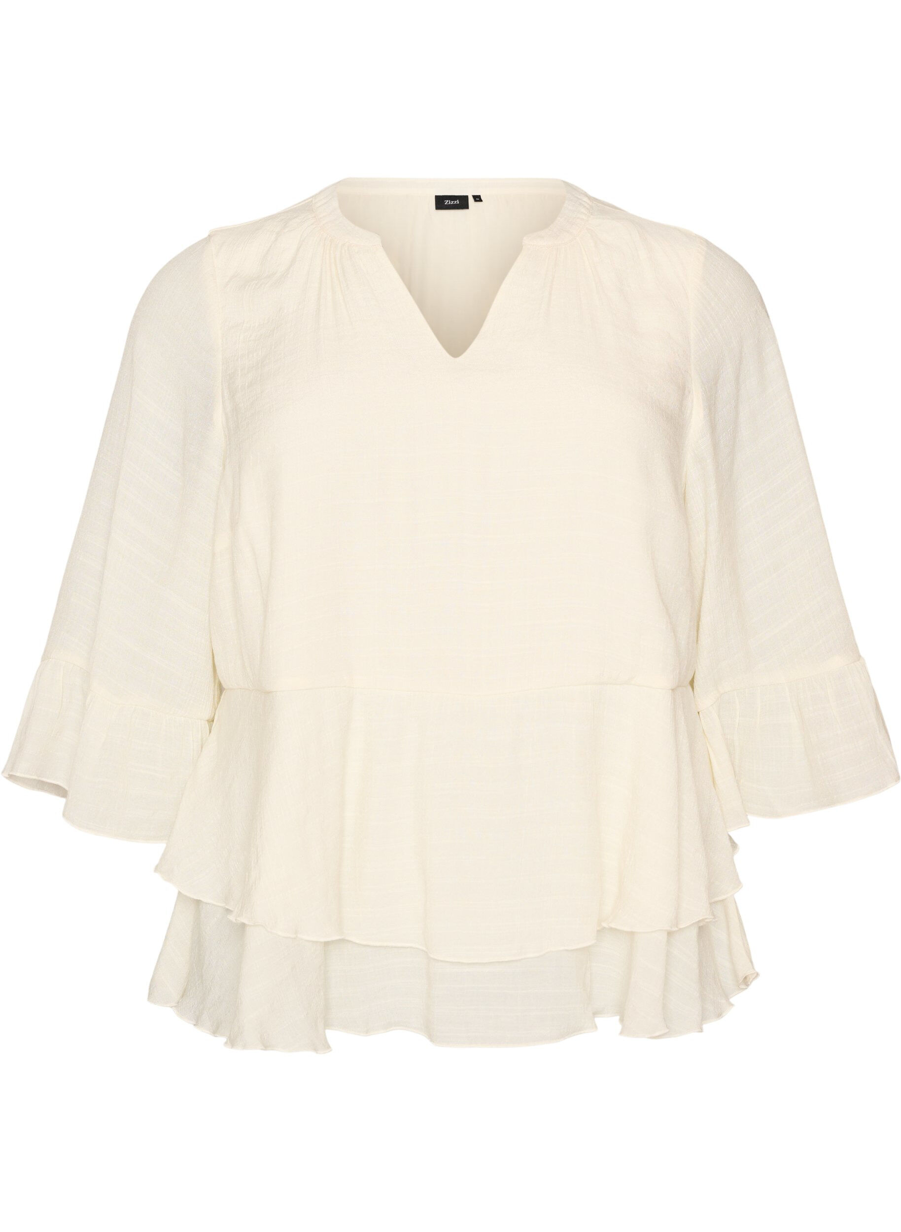 ZizziBluse med 3/4-ermer og volangdetaljer, Vanilje, Packshot image number 0