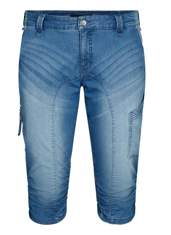 Slim fit caprijeans med lommer, Blå, Packshot image number 0