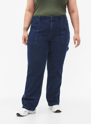 Cargo jeans med rett passform, Dark blue, Model image number 2