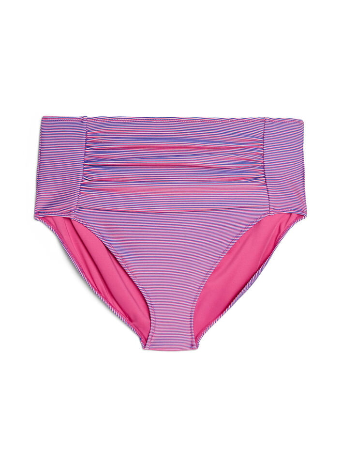 Bikinitruse med h&oslash;y midje og stripet tekstur, Rosa, Packshot image number 0
