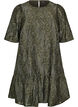 Jacquard kjole med glitrende detaljer og puff ermer, Gr&oslash;nn, Packshot image number 0