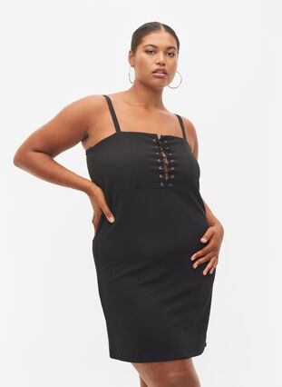 Kroppsnær kjole med snøredetaljer, Black, Model image number 0