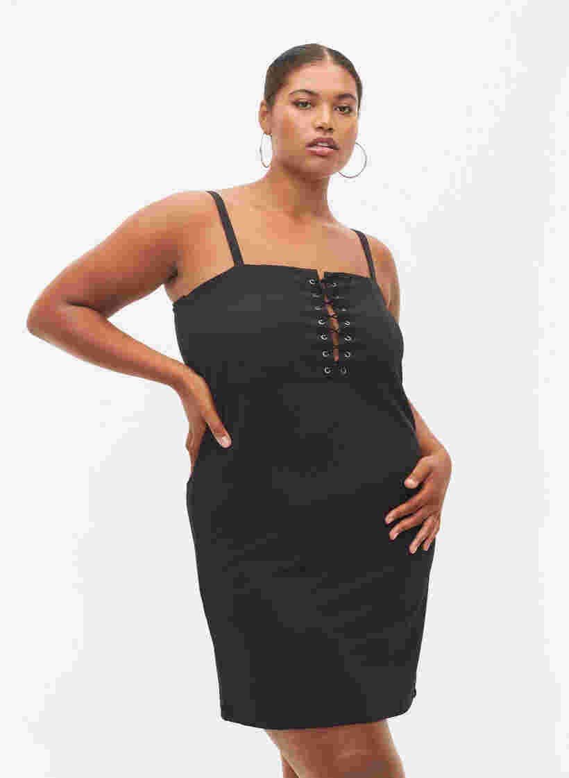 Kroppsnær kjole med snøredetaljer, Black, Model