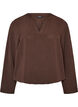 Bluse med ballongsilhuett og V-hals, Brun, Packshot image number 0