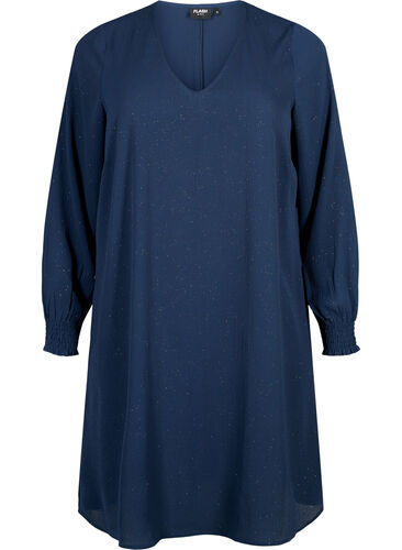 FLASH - langermet kjole med glitter, Navy w. Gold , Packshot image number 0