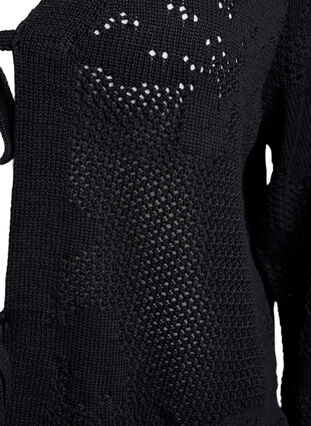 Zizzi Strikket cardigan med åpenstrikket mønster og knytesnorer, Black, Packshot image number 2