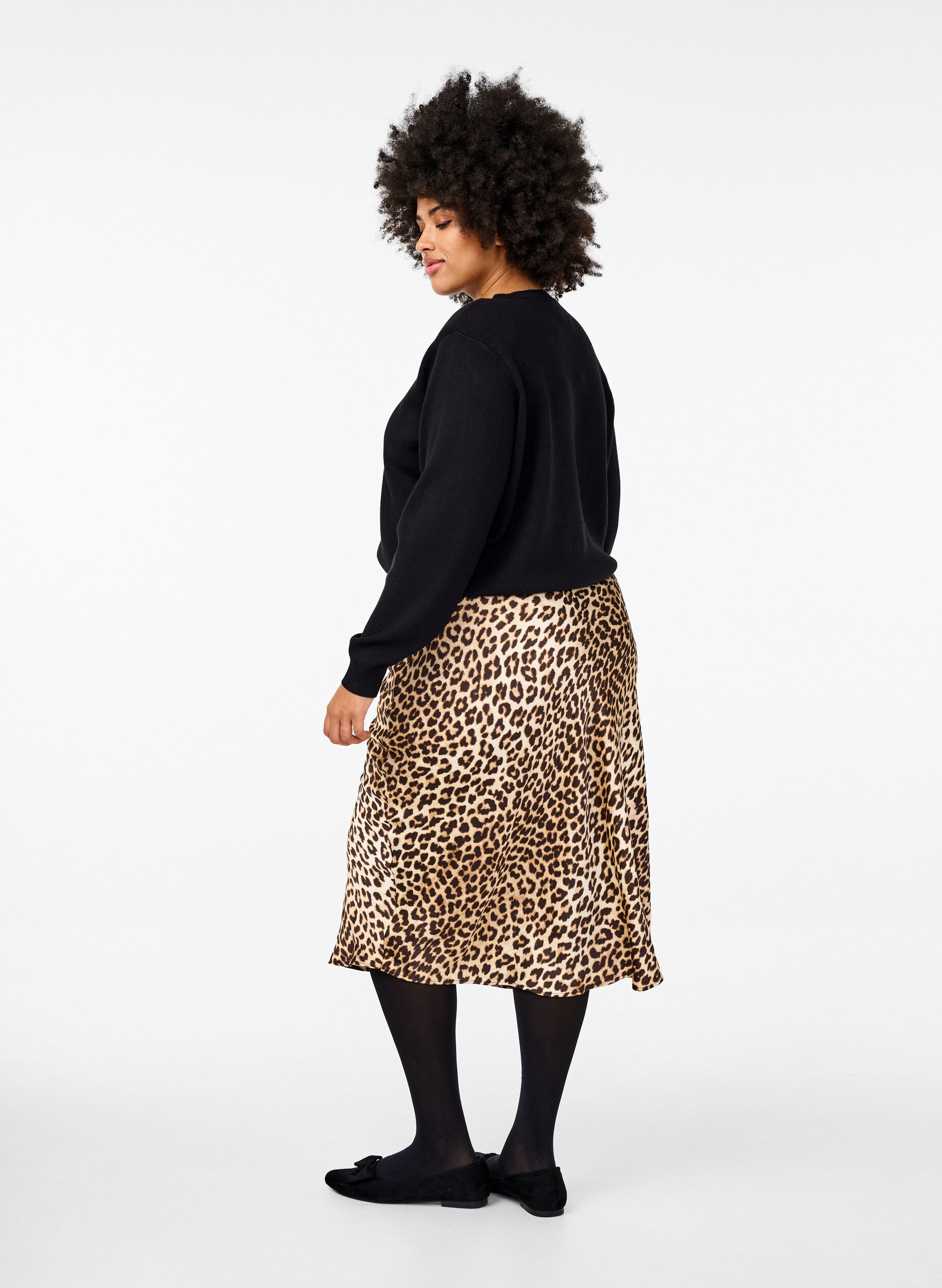Zizzi Sateng midi-skj&oslash;rt med leopardm&oslash;nster, Leo AOP, Model image number 1