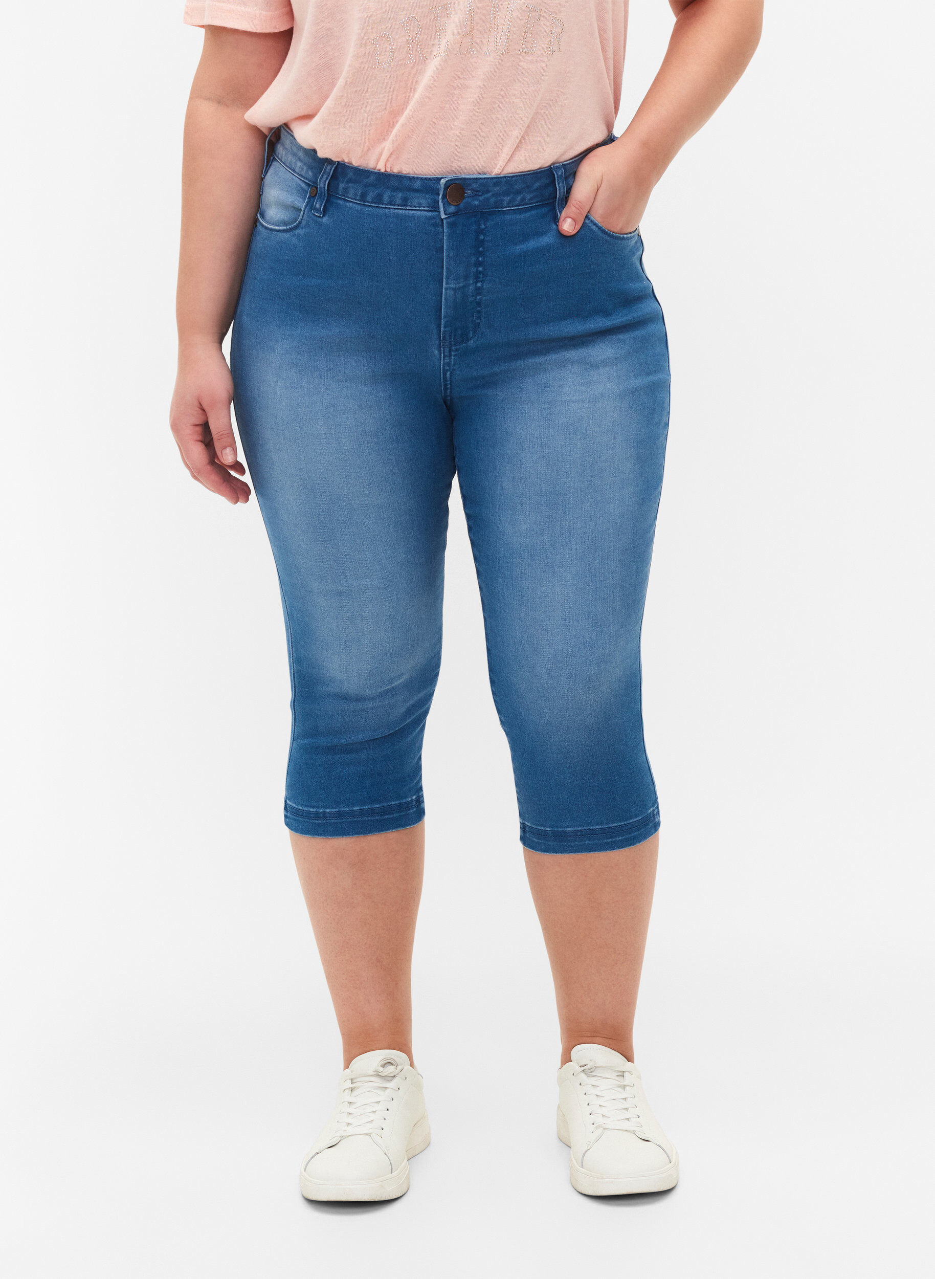ZizziAmy capribukser med h&oslash;yt liv og super slim fit, Bl&aring;, Model image number 3