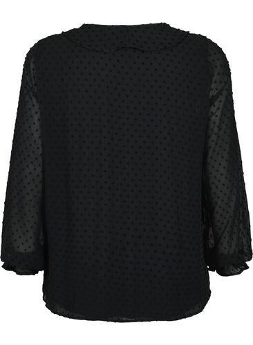 Bluse med volanger og prikkete tekstur, Black, Packshot image number 1