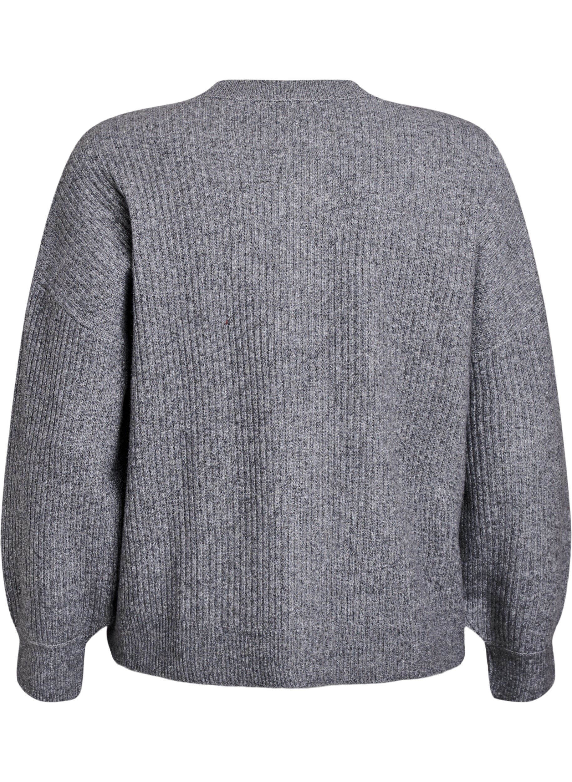 Zizzi Ribbestrikket cardigan med knapper, Gr&aring;, Packshot image number 1