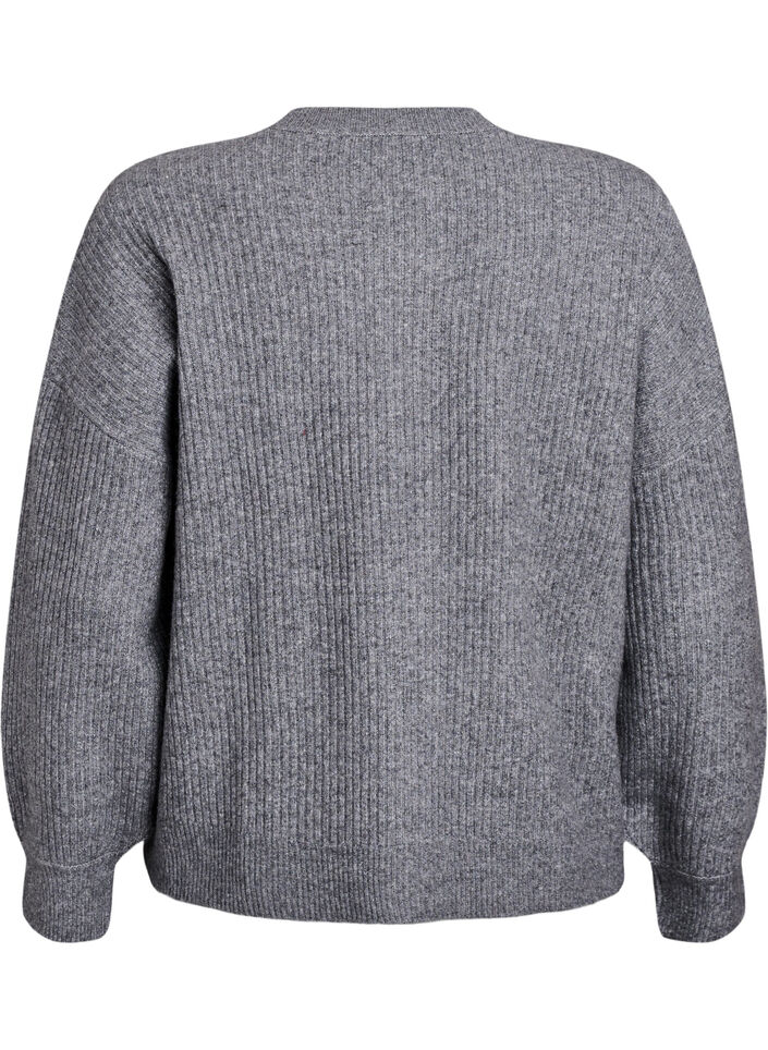 Ribbestrikket cardigan med knapper, Gr&aring;, Packshot image number 1