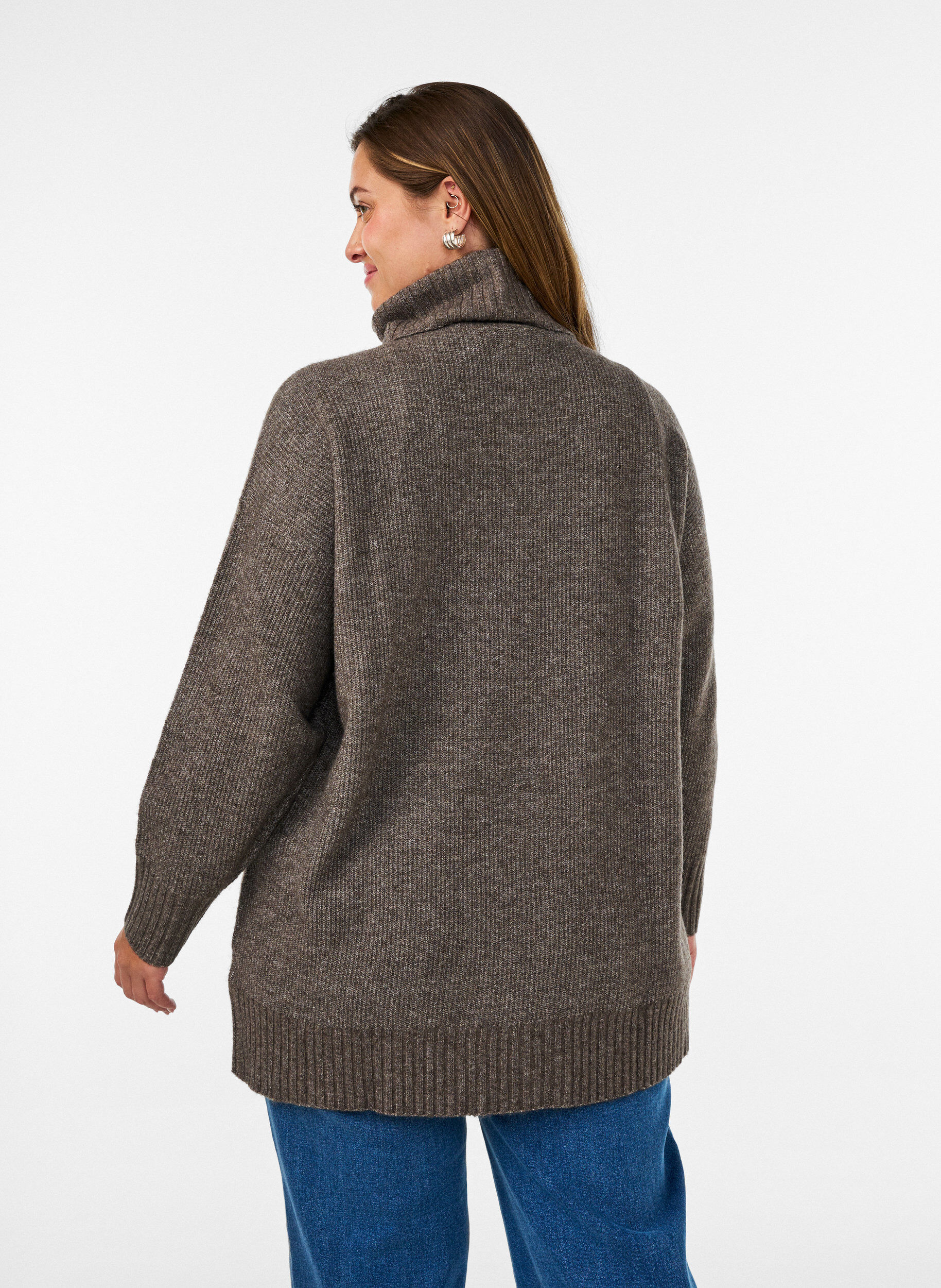 ZizziL&oslash;s strikket genser med rullekrage, Brun, Model image number 2