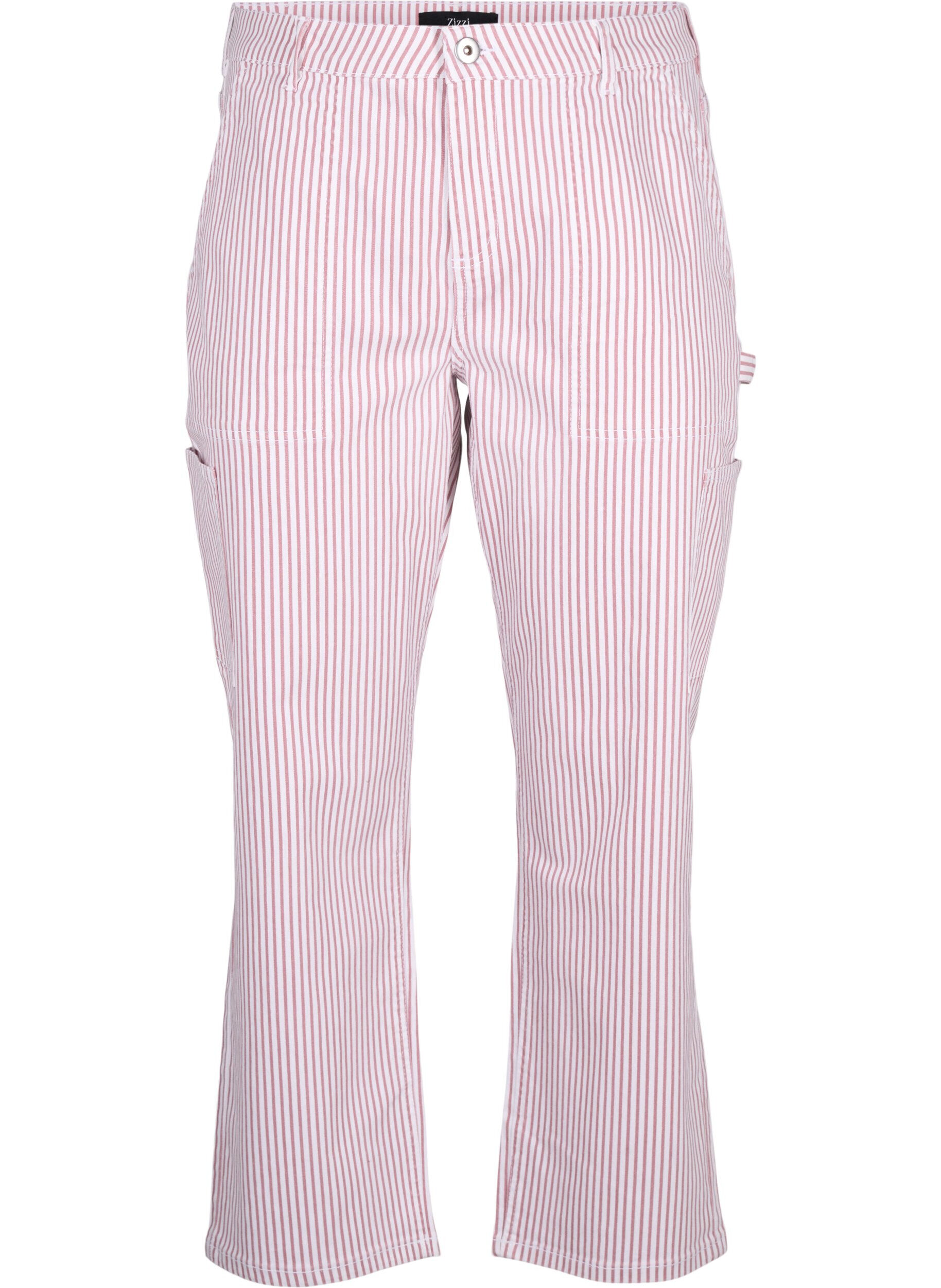 Zizzi Stripete cargojeans med rett passform, Rose White Stripe, Packshot image number 0