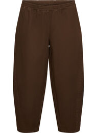 Barrel-jeans med h&oslash;y midje og elastisk linning, Brun