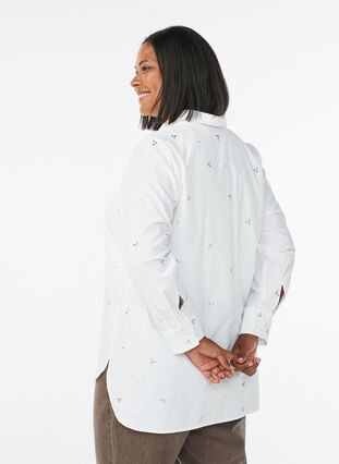 Zizzi Skjorte med rhinesteiner, Hvit, Model image number 2
