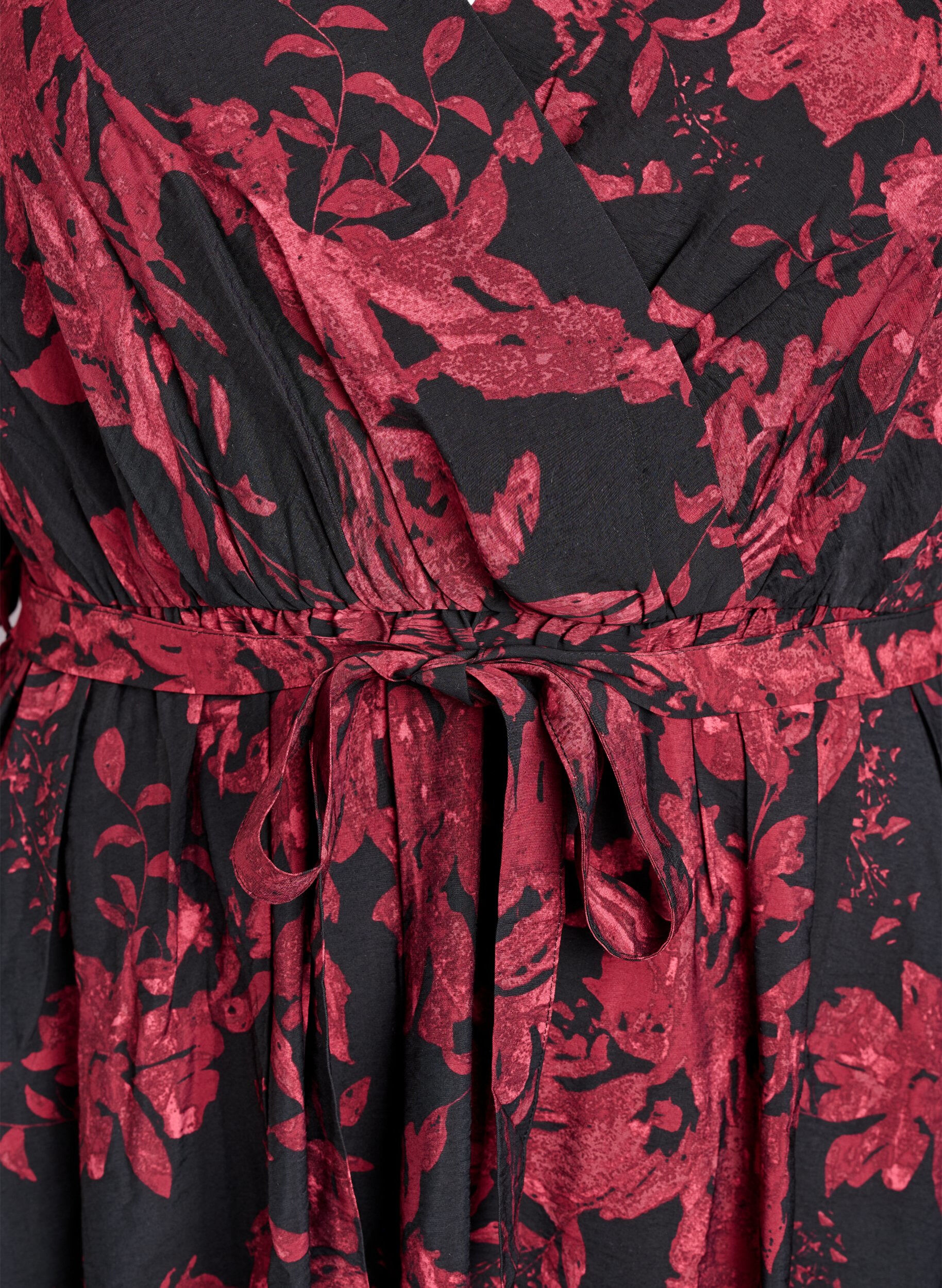 Zizzi Knelang kjole med knytebelte og omslagsuttrykk, Svart, Packshot image number 2