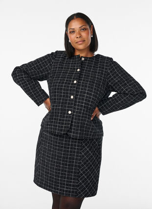 Zizzi Rutete skjørt, Black Check, Model image number 0