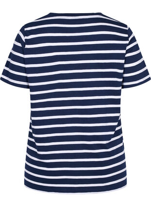 Stripete T-skjorte i bomull med V-hals, Navy B White Stripe, Packshot image number 1