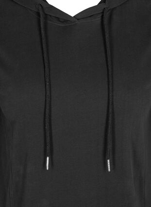 Sweatkjole i bomull med hette, Black Solid, Packshot image number 2