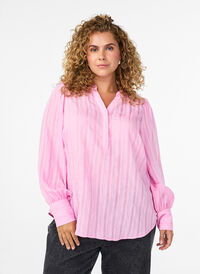 Bluse med vertikale striper, Rosa Bluse med vertikale striper, Rosa, Model