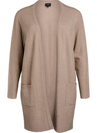 Ribbestrikket cardigan med lommer, Beige