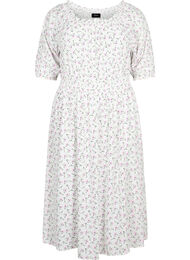 Blomstrete off-shoulder midi kjole i viskose, White Purple Flower