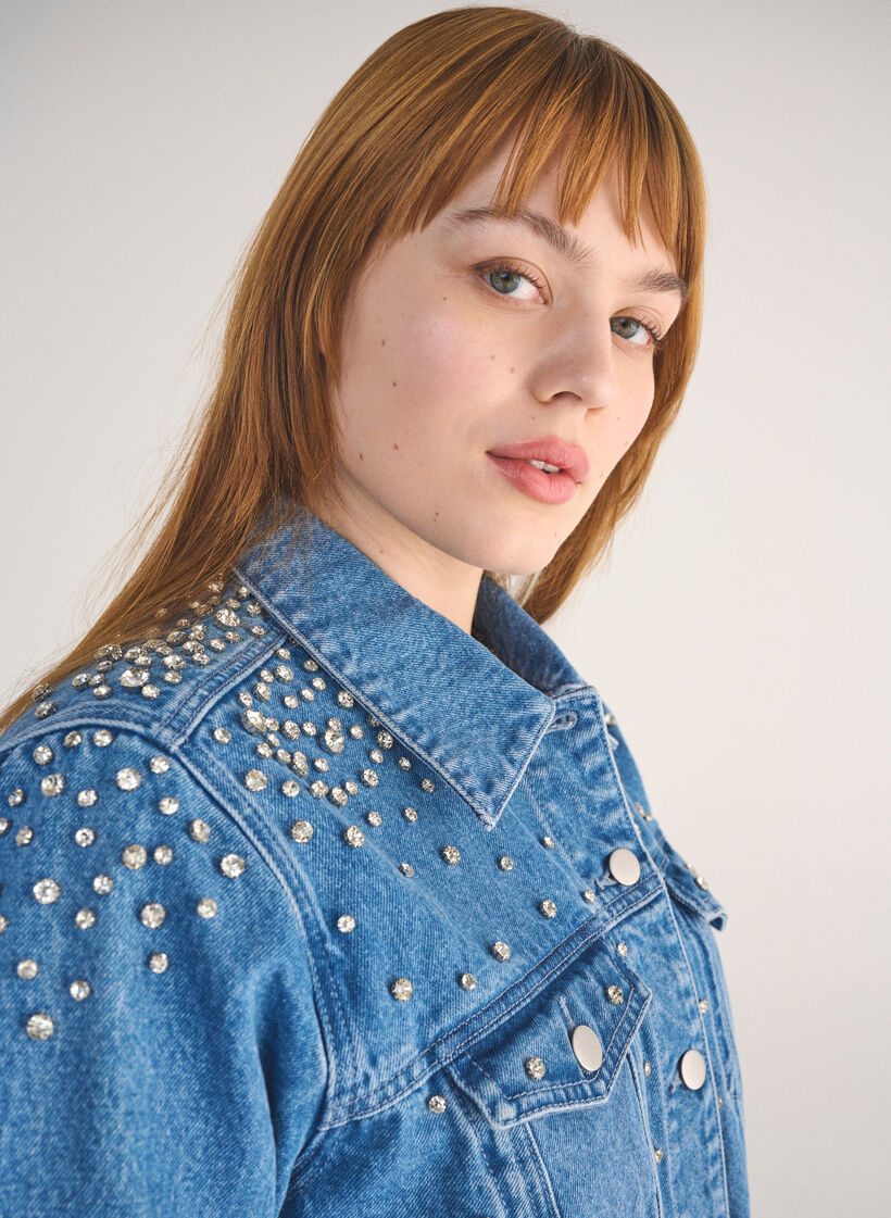 Denimjakke med rhinesteiner, Blue Denim, Image