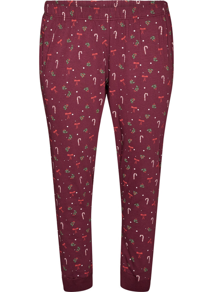Pyjamasbukser med trykk, M&oslash;rk Bordeaux, Packshot image number 0