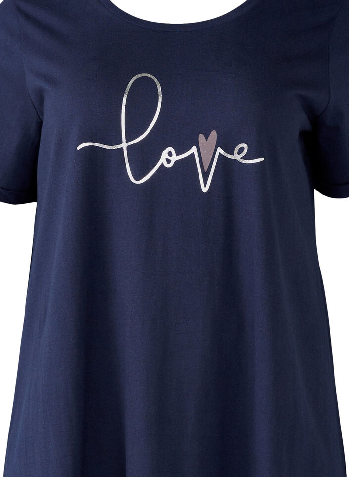 Kortermet nattkjole i økologisk bomull, Blå, Packshot image number 2