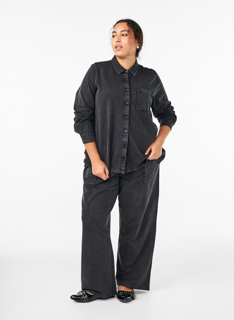 Skjorte i genserstoff med vasket effekt, Grå, Model image number 1