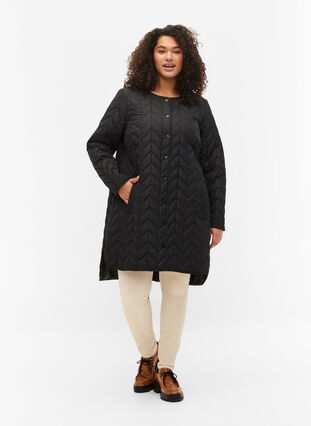 Quiltet jakke med knapper, Black, Model image number 2