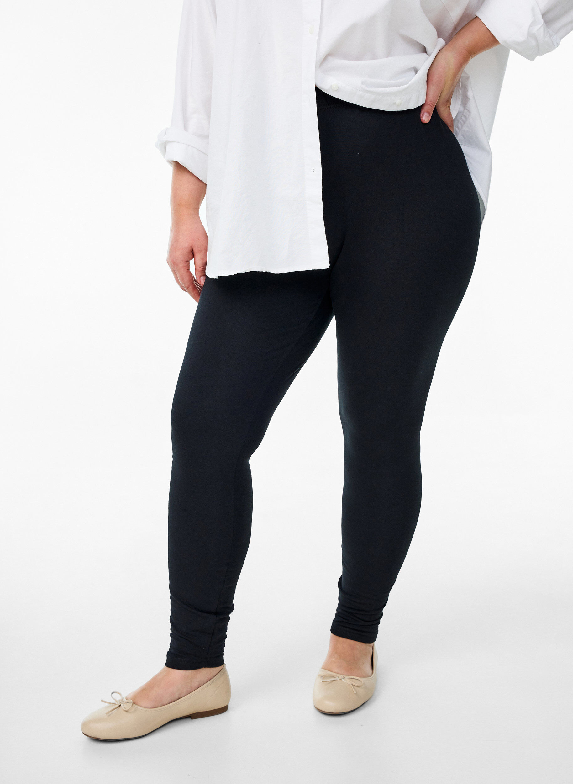 Leggings i bomull med f&ocirc;r, Svart, Model