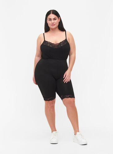 Sykkelshorts med blondekant, 2 stk., Black / Black, Model image number 3