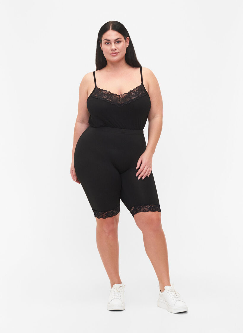 Sykkelshorts med blondekant, 2 stk., Black / Black, Model image number 3