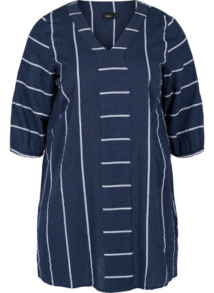 Stripete tunika i bomull med 3/4-ermer, N.Sky w.White Stripe, Packshot image number 0