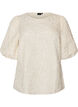 Jacquard bluse med puffermer og A-linjeform, Vanilje, Packshot image number 0