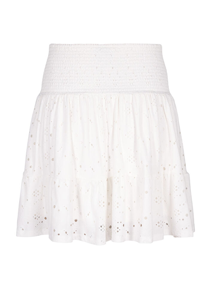 Skjørt med vaffelsøm og hullmønster, Bright White, Packshot image number 1