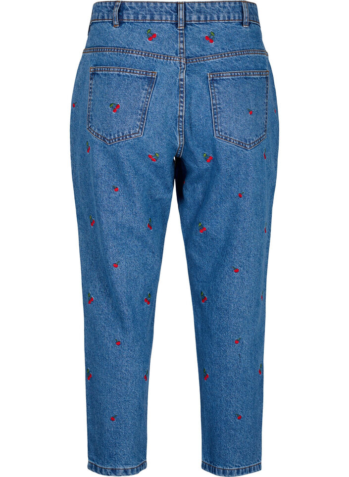 Mille mom-fit jeans med broderi, Blå, Packshot image number 1